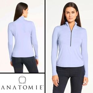 Anatomie Womens Stacey Sky Blue Half Zip pullover Long Sleeves Top Size L